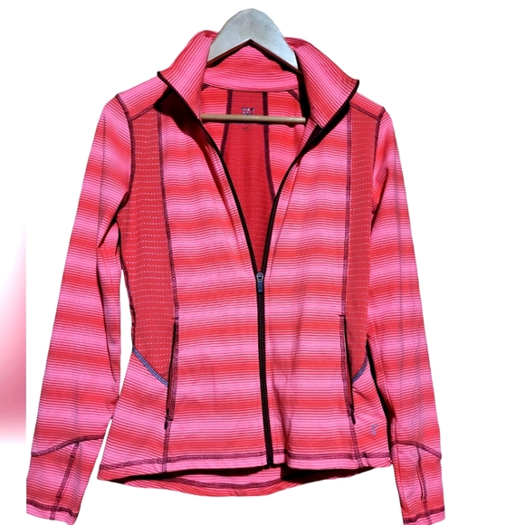 Title nine Jackets & Blazers - Title Nine Coral Pink Striped Lightweight Athletic Zip Front Jacket XS Comfy